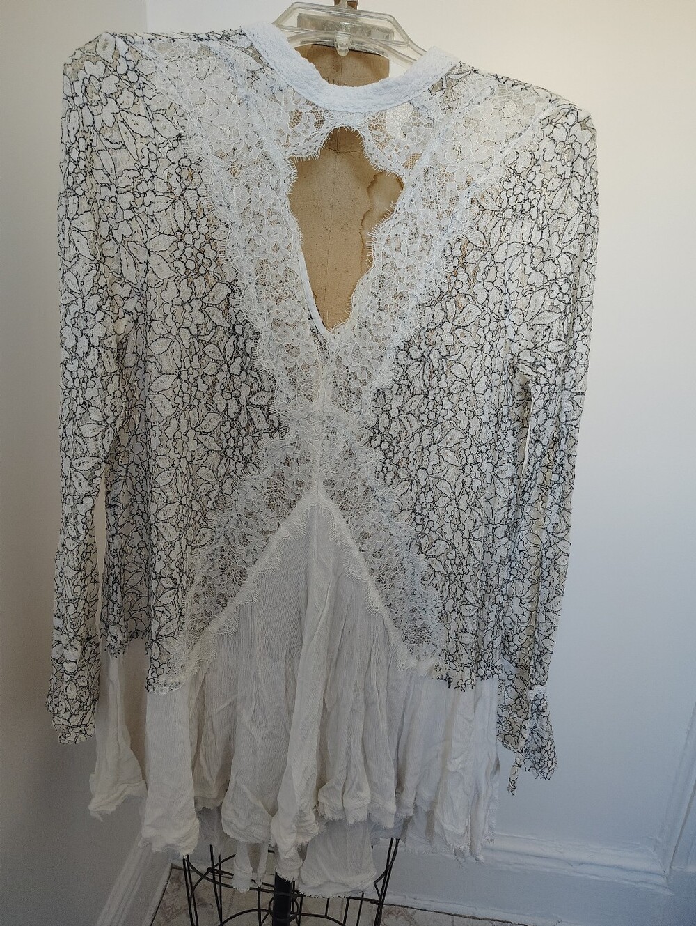 Free People White Lace Overlay Tunic with Crinkle Skirt
